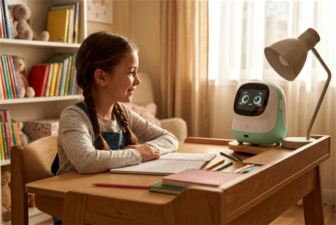 Freundlicher KI-Begleiter im Gespräch mit einer Seniorin