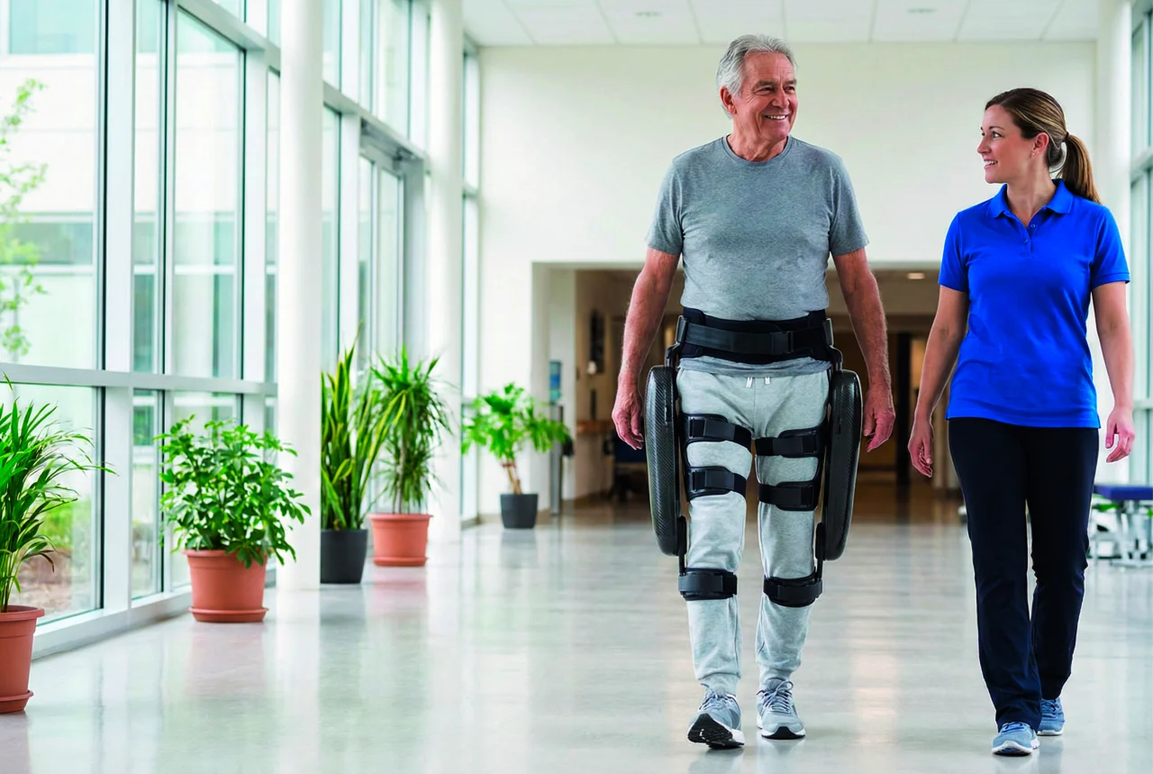 Person mit Exoskelett gewinnt Mobilität zurück