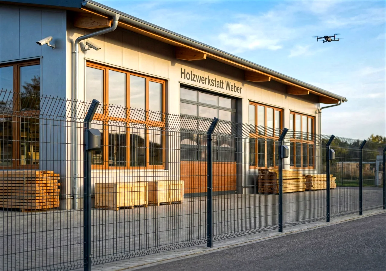 Sicherheitsroboter patroulliert am Perimeterzaun – Geländeschutz