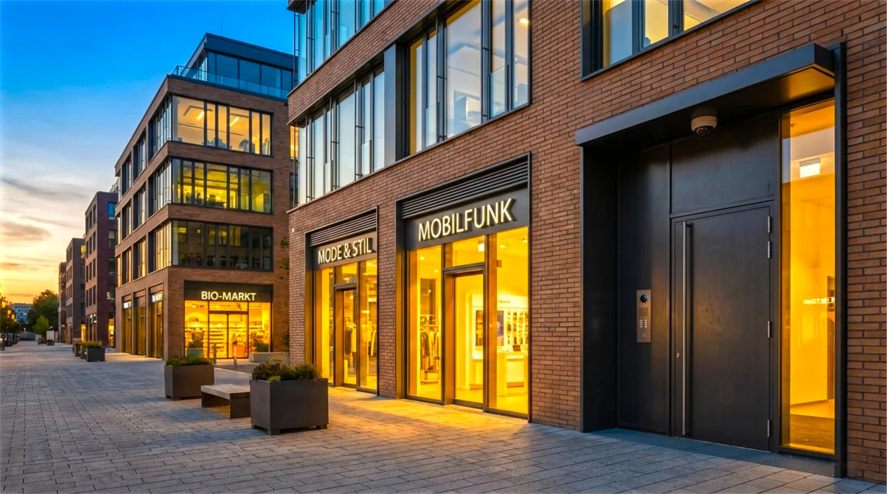 Modernes Bürogebäude mit Glasfassade – Sicherheit für Gewerbe und Einzelhandel